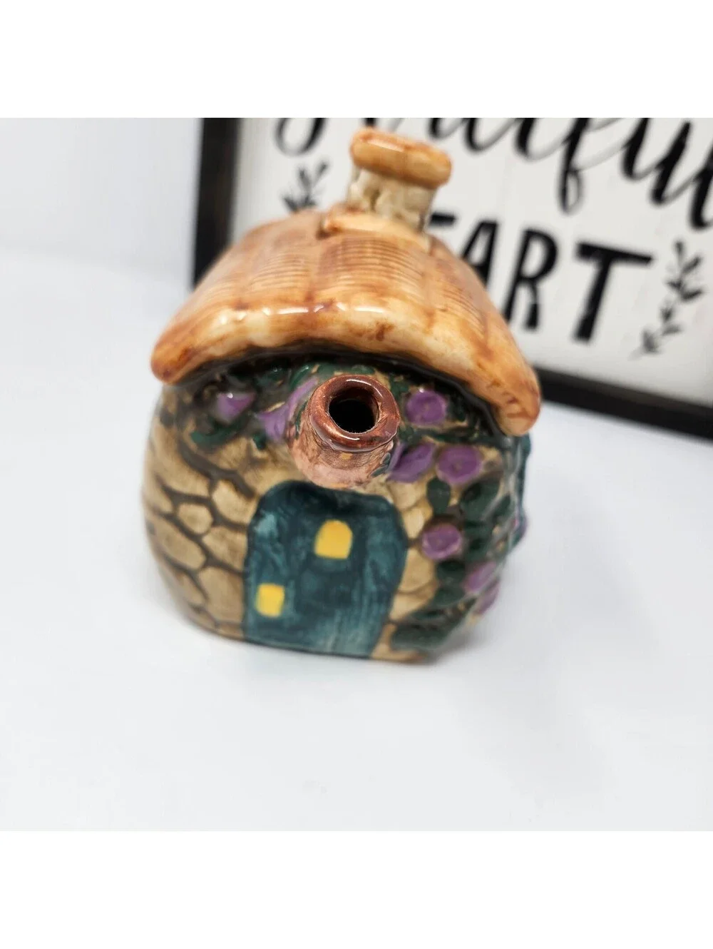 Clay Art Gnome Cottage Teapot 1994 Hand Paint Ceramic Fairy House TeaPot Vintage